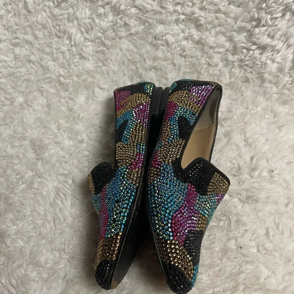 Steve Madden synthetic Multi color Rhinestones loafers leather soles SZ7